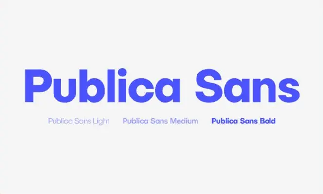 La typographie Publica Sans en trois graisses : Light, Medium, Bold.